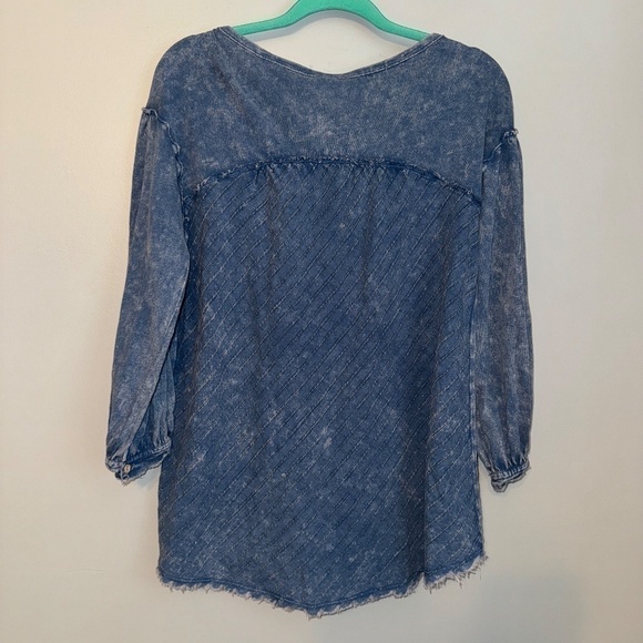 We The Free Free People Faux Denim 3/4 Sleeve Blouse Top Size Small - Picture 5 of 7